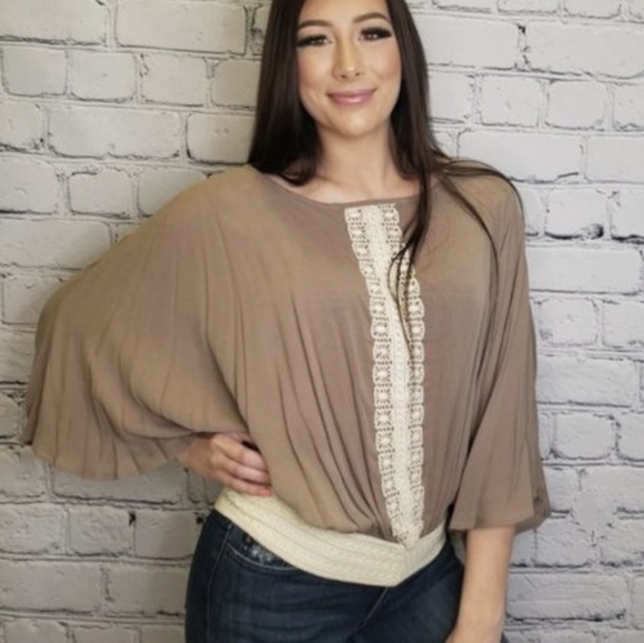 NWT P.S. Kate Batwing Crochet Embroidered Blouse - Picture 1 of 4